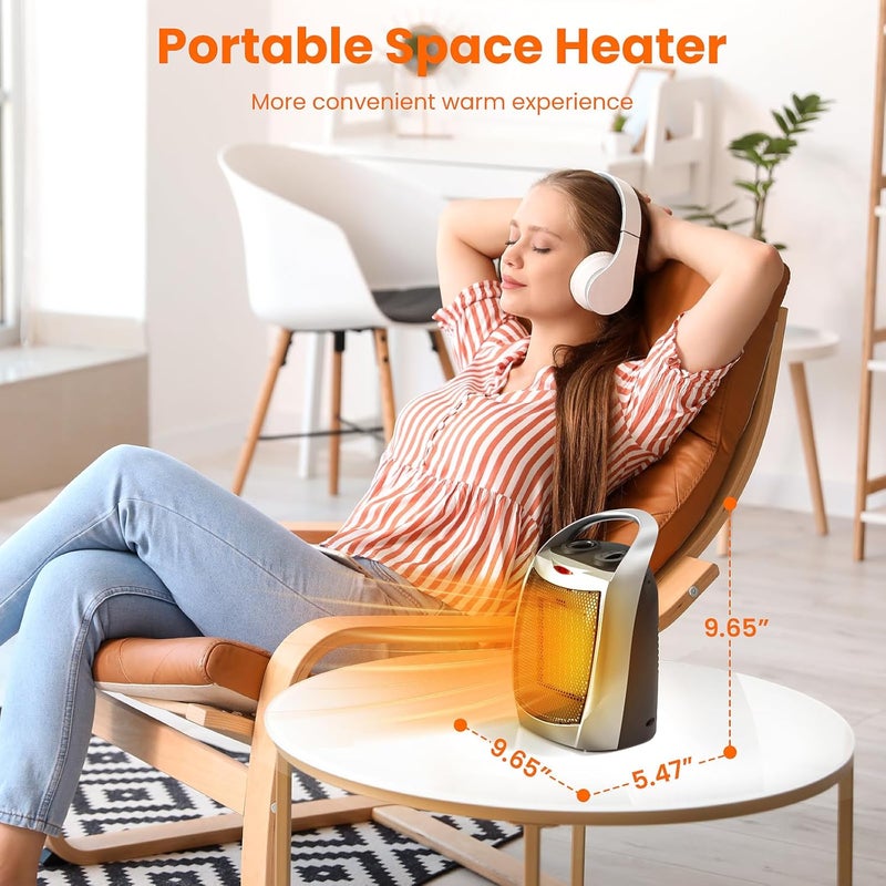 ZAFRO 1500W Portable Ceramic Space Heater for Indoor Use, 3 Modes Thermostat Adjustable, Tip-Over & Overheat Protection, Quiet Personal Heater (<45dB) for Office Desk Bedroom,(Silver) - Image 4